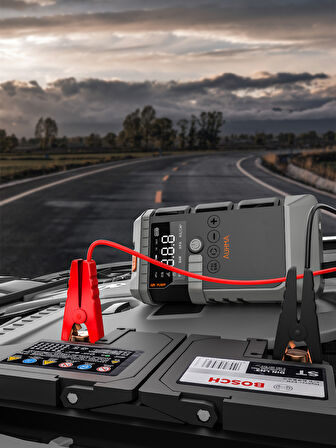 Auhma A7711 Jump Starter / Akü Takviye Cihazı | 4'ü 1 Arada Powerbank, Hava Kompresörü, LCD Ekran, 12.000mAh 150PSI