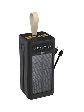 7GO GPW-01 50.000 mAh Solar Powerbank – 22.5 W Hızlı Şarj, Dahili Kablolu, LED Ekranlı Taşınabilir Şarj Cihazı