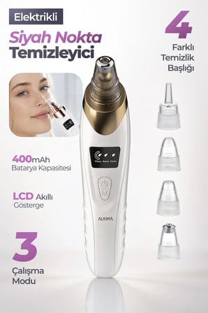 AUHMA AHB-01 Elektrikli Siyah Nokta Temizleme Cihazı | LCD Ekranlı Vakumlu Gözenek Temizleyici | 3 Kademe Emiş Gücü | 5 Başlıklı Şarjlı Cilt Bakım Cihazı
