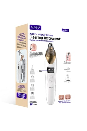 AUHMA AHB-01 Elektrikli Siyah Nokta Temizleme Cihazı | LCD Ekranlı Vakumlu Gözenek Temizleyici | 3 Kademe Emiş Gücü | 5 Başlıklı Şarjlı Cilt Bakım Cihazı