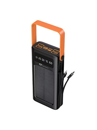 7GO GPW-02 20.000mAh Solar Powerbank – 4xUSB-A, Qualcomm 3.0 Hızlı Şarj, Dahili Lightning & USB-C Kablo, Dijital Yüzdelik Ekran