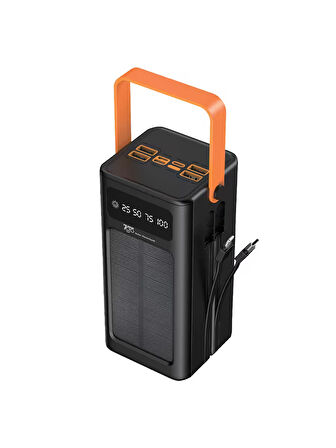 7GO GPW-04 50.000mAh Solar Powerbank – 4xUSB-A, Qualcomm 3.0 Hızlı Şarj, Dahili Lightning & USB-C Kablo, Dijital Yüzdelik Ekran