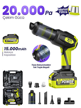 7GO 7GAB-03 Kablosuz Araç İçi Süpürge | 20.000PA Güçlü Emiş | 90.000RPM Fırçasız Motor | 15.000mAH Uzun Ömürlü Batarya | Üfleme & Vakum 2’si 1 Arada