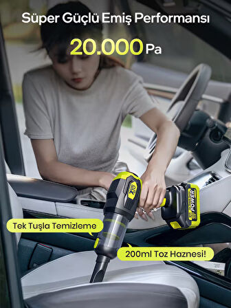 7GO 7GAB-03 Kablosuz Araç İçi Süpürge | 20.000PA Güçlü Emiş | 90.000RPM Fırçasız Motor | 15.000mAH Uzun Ömürlü Batarya | Üfleme & Vakum 2’si 1 Arada