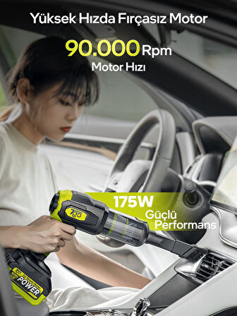 7GO 7GAB-03 Kablosuz Araç İçi Süpürge | 20.000PA Güçlü Emiş | 90.000RPM Fırçasız Motor | 15.000mAH Uzun Ömürlü Batarya | Üfleme & Vakum 2’si 1 Arada