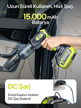 7GO 7GAB-03 Kablosuz Araç İçi Süpürge | 20.000PA Güçlü Emiş | 90.000RPM Fırçasız Motor | 15.000mAH Uzun Ömürlü Batarya | Üfleme & Vakum 2’si 1 Arada