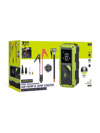 7GO 7A4 Akü Takviyeli Hava Pompası & Jump Starter 10000mAh Powerbank – Çok Fonksiyonlu Araç Destek Cihazı