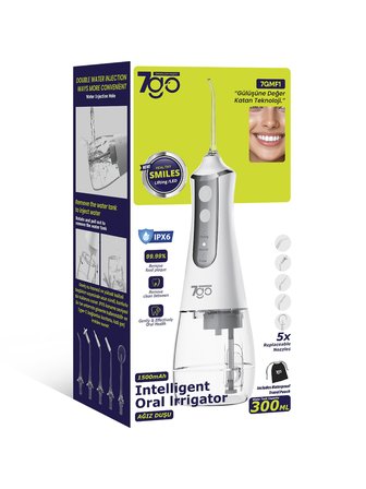 7GO 7GMF1 Şarjlı Ağız Duşu (Water Flosser) – 300ml Su Haznesi, 5 Başlıklı IPX6 Su Geçirmez Diş Temizleme Cihazı