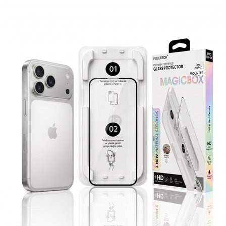 Fulltech MagicBox iPhone 17 Pro Premium Tempered Glass Aparatlı Ekran Koruyucu - Clear