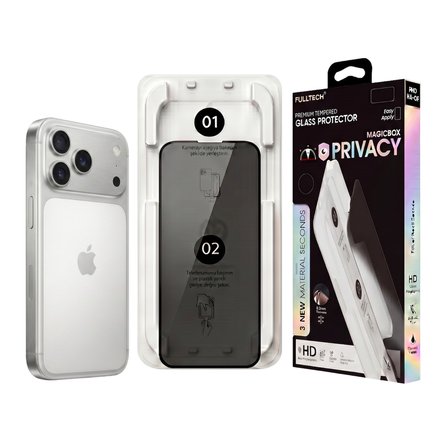 Fulltech MagicBox iPhone 17 Pro Premium Tempered Glass Aparatlı Ekran Koruyucu - Privacy
