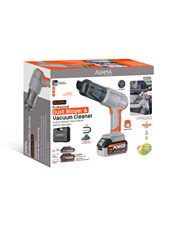 Auhma AHV-21 20.000Pa Şarjlı Araç Süpürgesi ve Hava Üfleyici - Çift Bataryalı Profesyonel Set