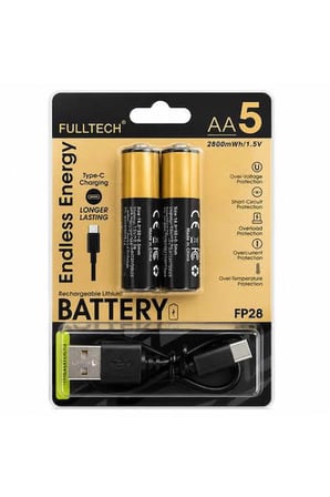 FULLTECH FP29 AAA Şarjlı Pil 2’li Set 800mWh 1.5V Type-C Şarjlı Lityum Pil Uzun Ömürlü Hızlı Şarj Edilebilir Pil
