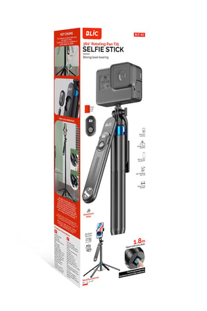 Blic BLT-41 1.8 Metre 360° Dönebilen Pan Tilt Bluetooth Selfie Çubuğu Tripod – Kablosuz Kumandalı Alüminyum Alaşım
