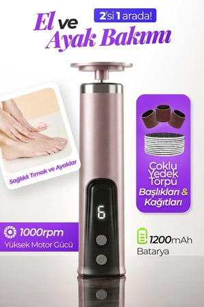 AUHMA AHB-07 Elektrikli Ayak ve Tırnak Törpüsü | 2'si 1 Arada Pedikür Cihazı | 6 Hız Kademesi | İleri/Geri Dönüş | LCD Ekran | USB Şarjlı Topuk Nasır Temizleyici & Tırnak Bakım Seti