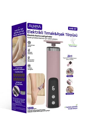 AUHMA AHB-07 Elektrikli Ayak ve Tırnak Törpüsü | 2'si 1 Arada Pedikür Cihazı | 6 Hız Kademesi | İleri/Geri Dönüş | LCD Ekran | USB Şarjlı Topuk Nasır Temizleyici & Tırnak Bakım Seti