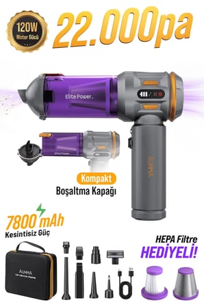 Auhma Ahv-24 Limited Edition – 22.000Pa Brushless Kablosuz Araç İ̇Çi Basınçlı Üfleme & Çekme Süpürgesi | 126.800 Rpm, 7800Mah, Hepa Filtre, 3 Mod, Pro Üfleme–Şişirme Fonksiyonu