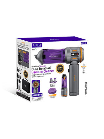 Auhma AHV-24 LIMITED EDITION – 20.000PA Brushless Kablosuz Araç İçi Basınçlı Üfleme & Çekme Süpürgesi | 126.800 RPM, 7800mAh, Hepa Filtre, 3 Mod, Pro Üfleme–Şişirme Fonksiyonu