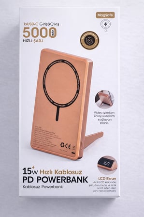 5000mAh MagSafe Powerbank 15W Kablosuz Şarj Type-C PD Hızlı Şarj Taşınabilir Standlı