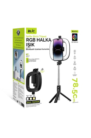 Blic BLV31 RGB Ring Light Bluetooth Kumandalı Selfie Çubuğu & Tripod – 9.6W Şarjlı LED Halka Işık, 3 Işık Tonu, 78.5 cm
