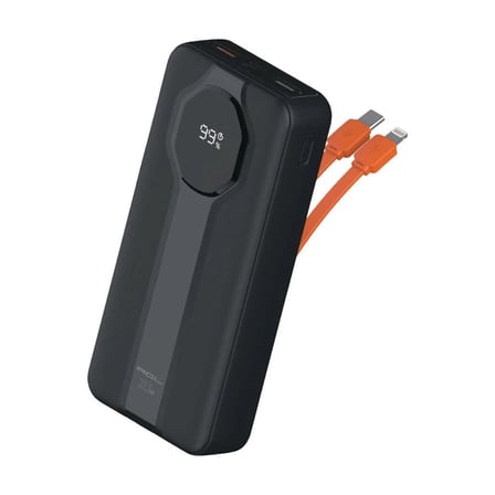 20000 mAh Powerbank 22.5W Süper Hızlı Şarj Dahili Kablolu Type-C Lightning Taşınabilir Powerbank LCD Göstergeli Harici Batarya