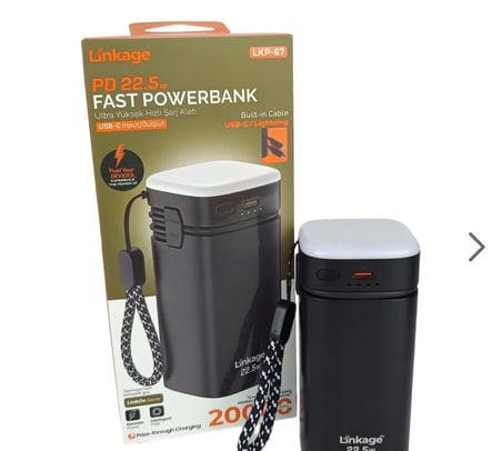Linkage LKP-67 20.000MAH Powerbank - 22.5W Hızlı Şarj, Dahili Usb-C ve Lightning Kablolu Taşınabilir Şarj Cihazı ŞIK TASARIM