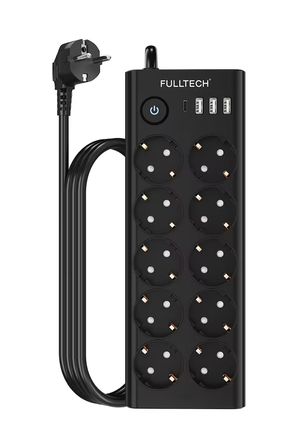Fulltech FTR-14 Çoklu Priz 10’lu + 3 USB + 1 Type-C 3680W 16A Anahtarlı Akım Korumalı Uzatma Prizi (2 Metre Kablo)