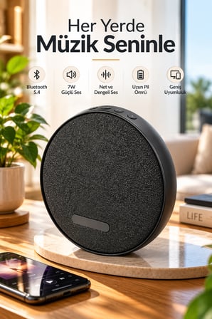 Taşınabilir Bluetooth Hoparlör 7W – TWS Stereo Eşleşme, Güçlü ve Net Ses, USB/TF Kart, Type-C Şarj