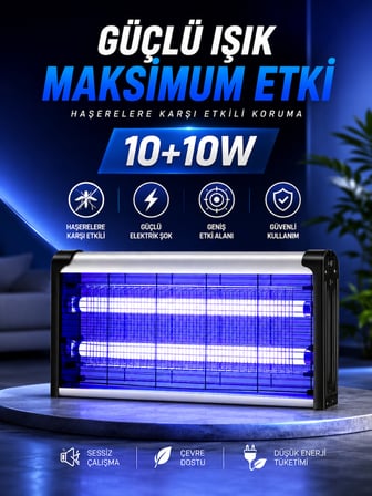 20W Elektrikli UV Sinek Öldürücü Lamba | Sivrisinek Kovucu | Sessiz Güçlü Haşere Kovucu | İç ve Dış Mekan Kullanımına Uygun 10W+10W auhma