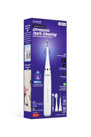 AUHMA AMF14 Ultrasonik Diş Temizleme Cihazı Beyaz | 42.000 Titreşim/Dk | 5 Mod | IPX8 Su Geçirmez | Type-C Şarj | Diş Taşı Temizleyici & Plak Temizleme Seti