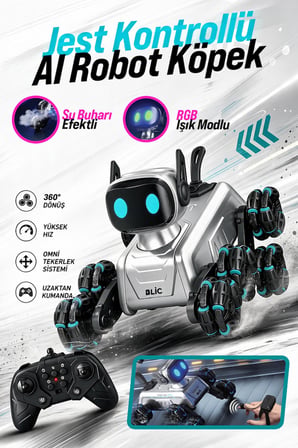 BLIC BRB2 AI Akıllı Robot Köpek – Uzaktan Kumandalı, Jest ve Ses Kontrollü, 360° Akrobatik Hareketli, RGB Işıklı, Sesli ve Buhar Efektli Şarjlı Oyuncak