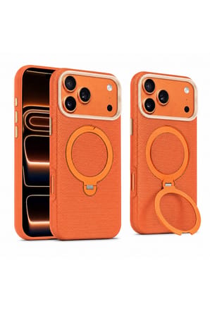 Fulltech FTPC10 iPhone 17 Pro Uyumlu Turuncu MagSafe Kılıf 360° Döner Metal Halkalı Standlı Manyetik Kamera Korumalı Premium Telefon Kılıfı