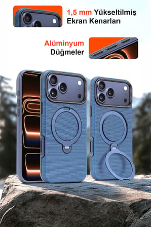 Fulltech FTPC10 iPhone 17 Pro Uyumlu Turuncu MagSafe Kılıf 360° Döner Metal Halkalı Standlı Manyetik Kamera Korumalı Premium Telefon Kılıfı