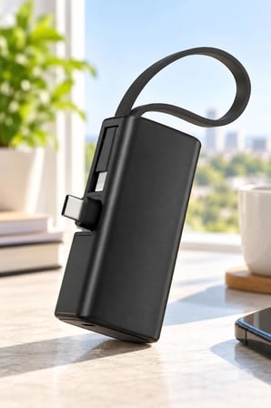 5000 mAh 20W PD Hızlı Şarj Powerbank Dahili Type-C ve Lightning Kablolu Mini Taşınabilir Şarj Cihazı