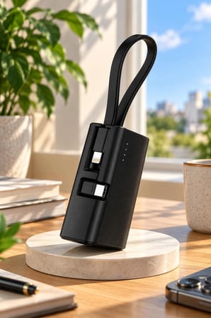 5000 mAh 20W PD Hızlı Şarj Powerbank Dahili Type-C ve Lightning Kablolu Mini Taşınabilir Şarj Cihazı