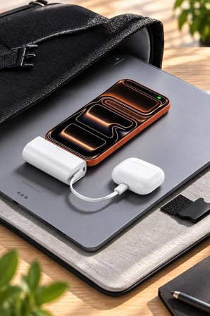 5000 mAh 20W PD Hızlı Şarj Powerbank Dahili Type-C ve Lightning Kablolu Mini Taşınabilir Şarj Cihazı