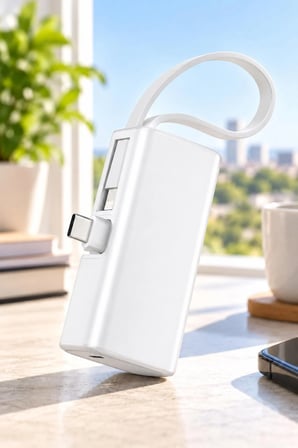 5000 mAh 20W PD Hızlı Şarj Powerbank Dahili Type-C ve Lightning Kablolu Mini Taşınabilir Şarj Cihazı