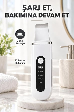 Ultrasonik Cilt Temizleme Cihazı Şarjlı Siyah Nokta ve Peeling Spatulası 4 Modlu Yüz Bakım Aleti