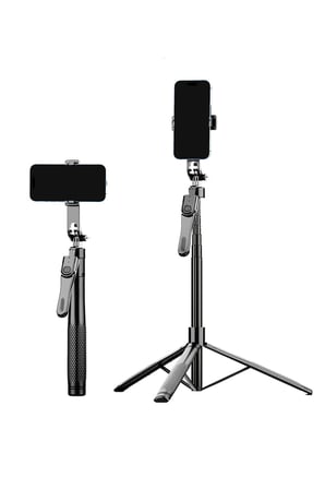 Blic K29 215 cm Ultra Uzun Bluetooth Kumandalı Selfie Çubuğu Tripod – Çift Telefon Tutuculu, Selfie Işıklı, 1/4" Kamera Bağlantılı