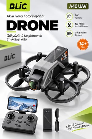 Blic A40 UAV WiFi Kameralı Drone, 150 Metre Kontrol Mesafesi, 360° Takla, Optik Akış Sabitleme, Çift Bataryalı