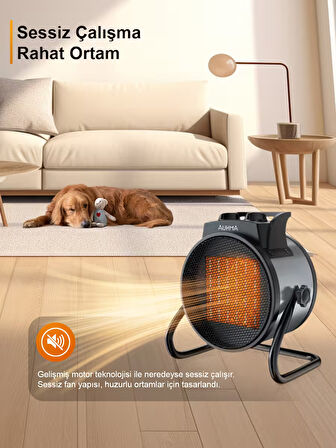 Auhma AT1H Elektrikli Isıtıcı Fan Kırmızı | 3000W Hızlı Isınma, 3 Kademeli Ayar, Sessiz PTC Isıtma Teknolojisi