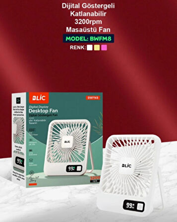 ROSE TEKNOLOJİ DİGİTAL GÖSTERGELİ KATLANABİLİR TAŞINABİLİR 3200rpm 5 KADEMELİ MASAÜSTÜ FAN