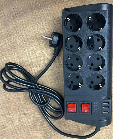 ROSE TEKNOLOJİ FTR-08 TERMAL AKIM KORUMALI 8 PRİZ 3 USB GİRİŞLİ ÇOCUK KORUMALI 2 METRE UZATMA KABLOLU PRİZ