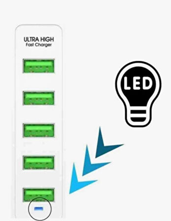 ROSE TEKNOLOJİ 24W-4.85A 5 USB/3 TYPE-C GİRİŞLİ HIZLI ŞARJ DESTEKLİ 1M UZATMA KABLOLU ŞARJ İSTASYONU