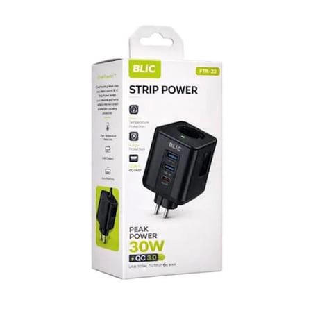 Aura Akse Termal Akım Korumalı 3'lü Priz Küp 4000W 16A, 1x USB-C (PD 20W) ve 2x USB-A Çıkışlı Siyah Çoklayıcı