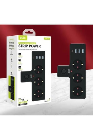 Aura Akse Termal Akım Korumalı 3'lü Priz | 3x USB + 1x Type-C PD 20W Hızlı Şarj, 2500W