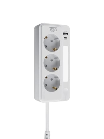 7GO 7GSP1 3680W 3'lü Priz Beyaz | Akım Korumalı | 20W PD Hızlı Şarj USB | 1.9m Kablolu Akıllı LED Gece Lambalı Çoklu Priz