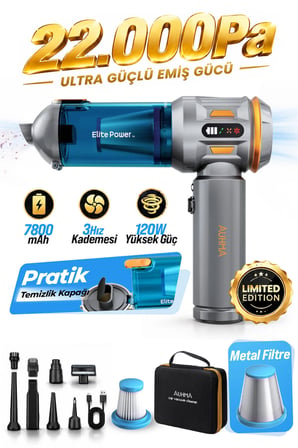 Auhma AHV-24 LIMITED EDITION Mavi – 22.000PA Brushless Kablosuz Araç İçi Basınçlı Üfleme & Çekme Süpürgesi | 126.800 RPM, 7800mAh, Hepa Filtre, 3 Mod, Pro Üfleme–Şişirme Fonksiyonu