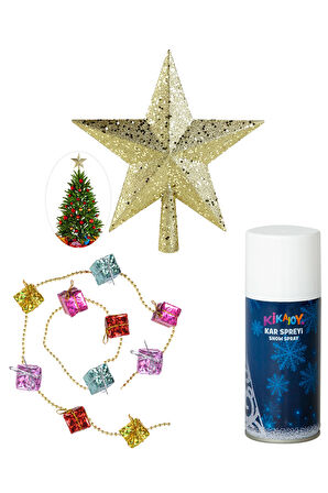 Yılbaşı Altın Tepelik - Garland - Sprey Seti 3'lü