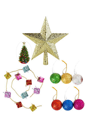 Yılbaşı Altın Tepelik - Garland - Renkli Top Seti 3'lü