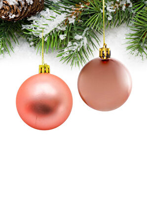 Yılbaşı Çam Ağacı Süsü Rose Gold Parlak - Mat Top 6 cm 6'lı